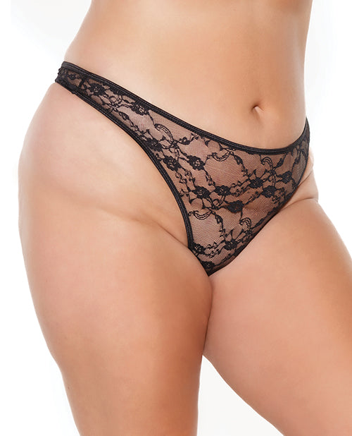 Tanga de encaje elástico de pierna alta, color negro, tallas grandes/XL