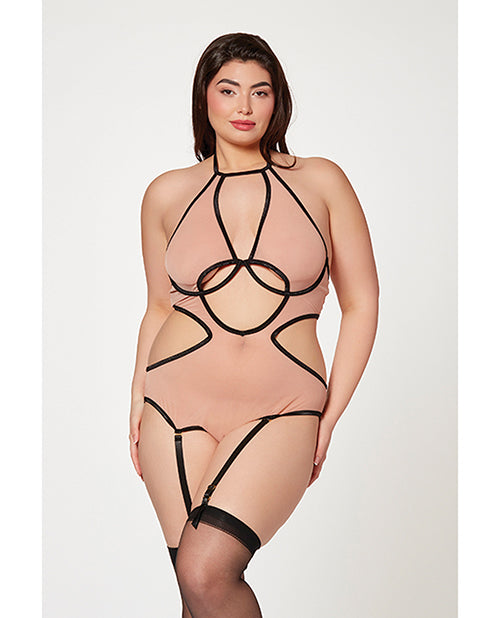 Mesh Cut Out Halter Teddy Qn