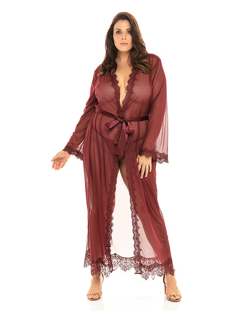 Provence Eyelash Lace Floor Length Robe Zinfandel 1x/2x