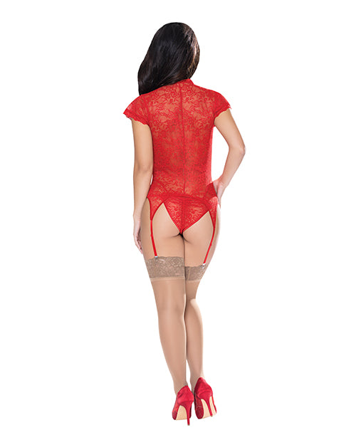 Ooh La Lace Cap Sleeve Basque & Tanga Panty Red