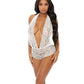 Sheer Lace Deep V Halter Bodysuit W/open Crotch