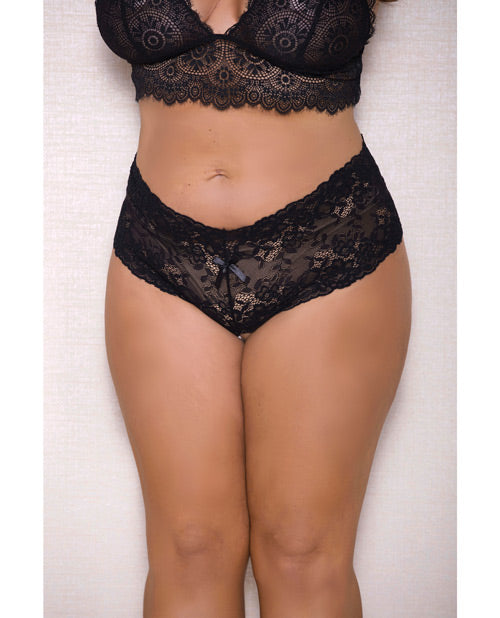 Lace & Pearl Boyshort W/satin Bow Accents Black 3x/4x