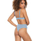 Scallop Stretch Lace & Sheer Mesh Teddy W/front V Cut Out Blue