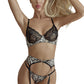 Floral Print Lace Splicing Bralette Set with Garter Belts