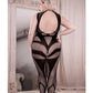 Sheer Cross Faded High Neck Crotchless Bodystocking Black Qn