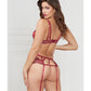 Stretch Satin & Lace Balconette Cup & Garter Panty Wine