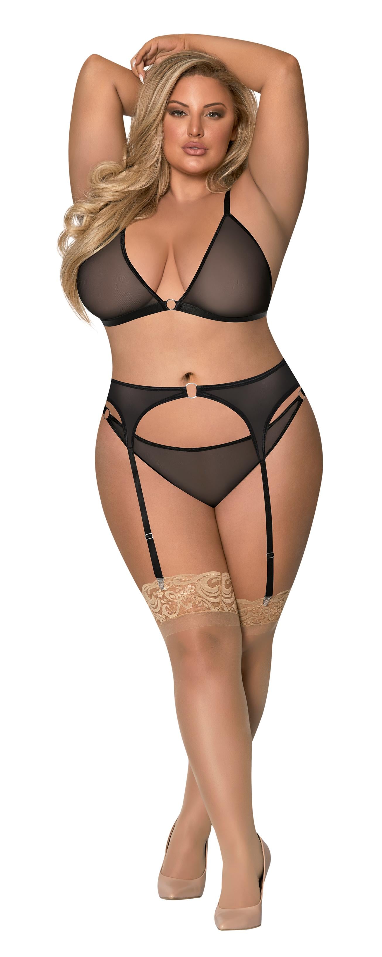 Sassy Bra Garter & Rouched Panty Black 2xl