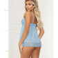 Satin Jacquard Dot Mesh Scallop Lace Babydoll & G-string Blue