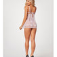 Sheer Mesh & Lace Demi Cup Babydoll & Thong Lavender