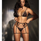 Mesh Top W/adjustable Coverage, Garter Belt & Thong Black