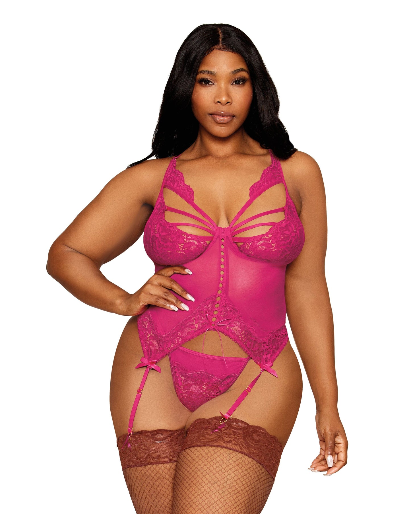 Floral Lace Bustier & G-string Set Beet