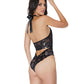 Metallic Stretch Lace Crotchless Teddy Black/ Rose Gold O/S