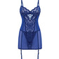 Babydoll con aros Kehlani con ligas y tanga desmontables - Azul cobalto 1X/2X