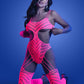 Wavelength Cutout Rhinestone Teddy Bodystocking -  One Size - Neon Pink