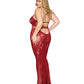 Lace and Mesh Seamless Halter Bodystocking Gown w/Rhinestone Details - Ox Blood QN