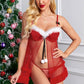 2pcs Red Plush Dotted Ruffled Mesh Lingerie Thong Christmas Costume