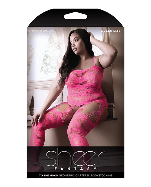 Bodystocking con múltiples ligas Sheer Fantasy To The Moon en rosa neón