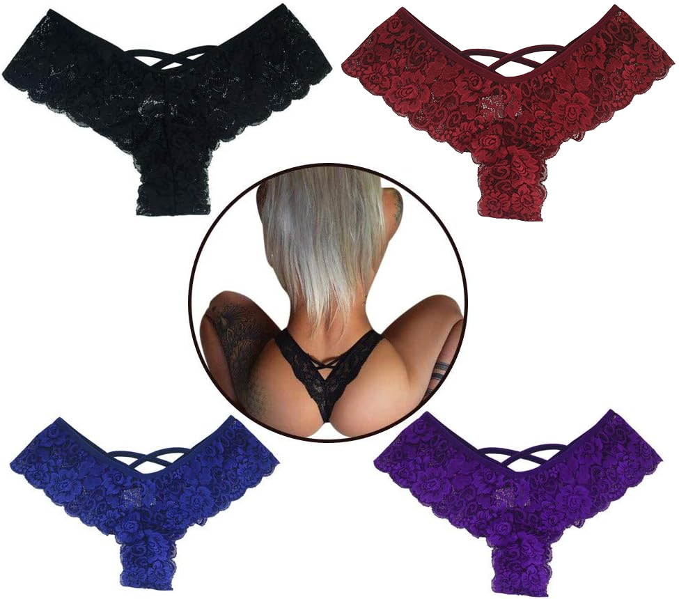 4 Pack Women Sexy Lace Underwear Lingerie Panties G-String Brief Thong