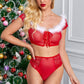 2pcs Red Plush Lace-up Lingerie Christmas Costume