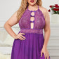 Halter Neck Lace Mesh Backless Plus Size Babydoll