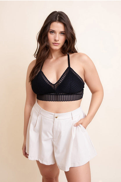 Ribbed Lace Boho Racerback Bralette Plus