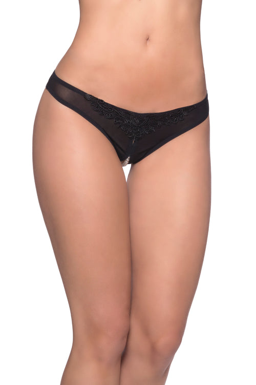 Tanga sin entrepierna con perlas - Talla única - Negro