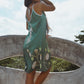 Vela Silk Slip Dress in Green Jungle Butterfly